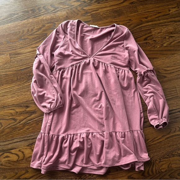 Altar'd State Mauve tiered long-sleeve smock dress XS - Picture 3 of 12